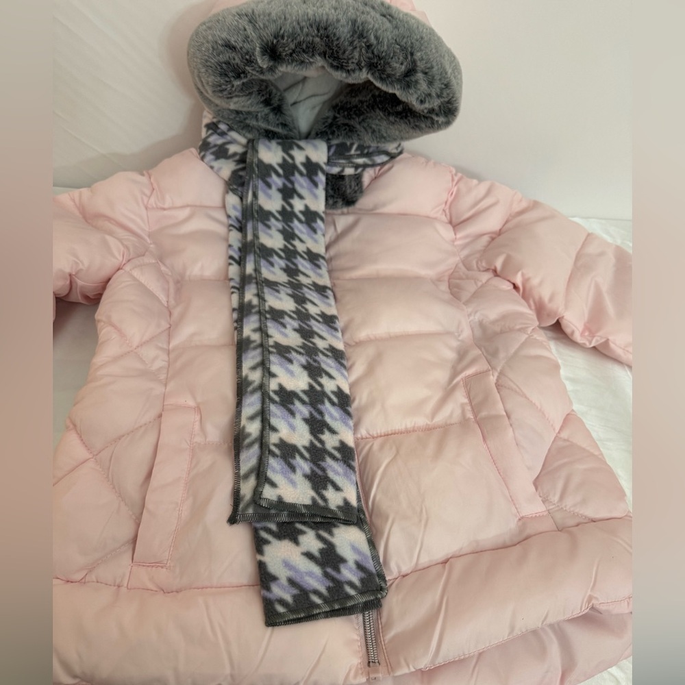 Rothschild Girls Pink Quilted Puffer Jacket & Scarf Set Size 10-12
